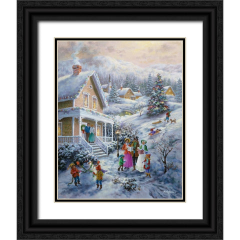 Carolers Black Ornate Wood Framed Art Print with Double Matting by Boehme, Nicky