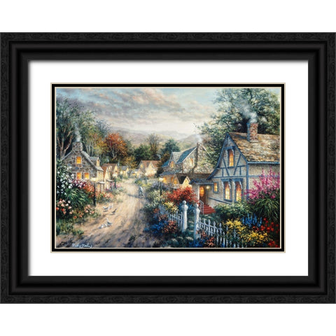 Down Cottage Lane Black Ornate Wood Framed Art Print with Double Matting by Boehme, Nicky