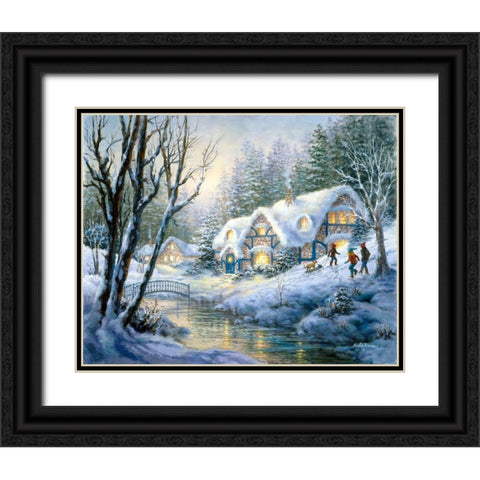 Winter Frolic Black Ornate Wood Framed Art Print with Double Matting by Boehme, Nicky