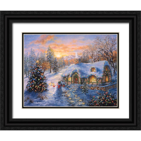 Christmas Cottage Black Ornate Wood Framed Art Print with Double Matting by Boehme, Nicky