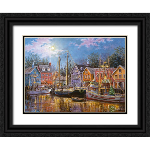 Ships Aglow Black Ornate Wood Framed Art Print with Double Matting by Boehme, Nicky