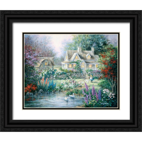 Feeding Geese Black Ornate Wood Framed Art Print with Double Matting by Boehme, Nicky