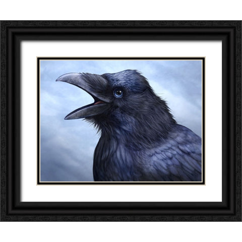 Raven Totem Black Ornate Wood Framed Art Print with Double Matting by LaMontagne, Patrick