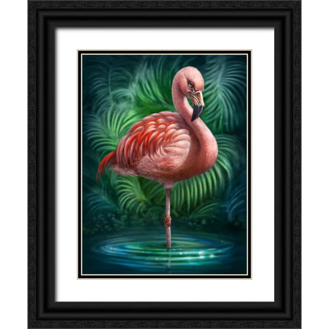 Flamingo Totem Black Ornate Wood Framed Art Print with Double Matting by LaMontagne, Patrick