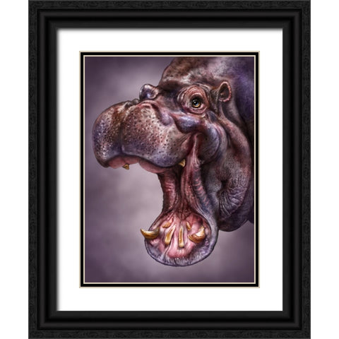 Hippo Totem Black Ornate Wood Framed Art Print with Double Matting by LaMontagne, Patrick