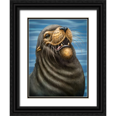 SeaLion Black Ornate Wood Framed Art Print with Double Matting by LaMontagne, Patrick