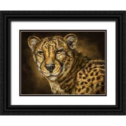 Cheetah Black Ornate Wood Framed Art Print with Double Matting by LaMontagne, Patrick