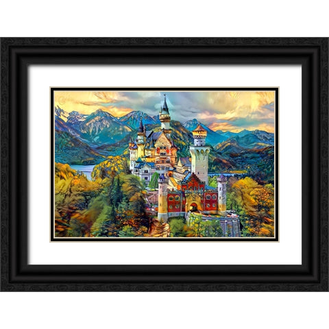 Baviera Fussen Germany Neuschwanstein castle Black Ornate Wood Framed Art Print with Double Matting by Gavidia, Pedro