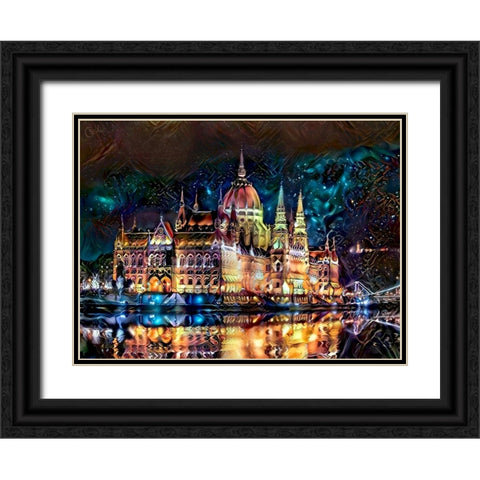 Budapest Hungary Parliament at night Black Ornate Wood Framed Art Print with Double Matting by Gavidia, Pedro