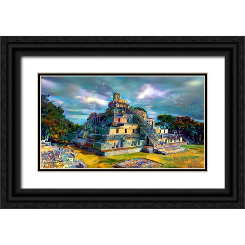 Campeche Mexico Edzna Pyramid Black Ornate Wood Framed Art Print with Double Matting by Gavidia, Pedro