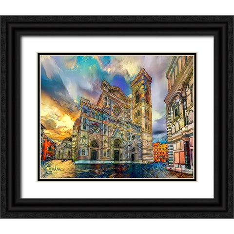 Florence Italy Cathedral of Saint Mary of the Flower Ver3 Black Ornate Wood Framed Art Print with Double Matting by Gavidia, Pedro