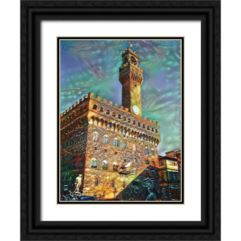 Florence Italy Palazzo Vecchio Black Ornate Wood Framed Art Print with Double Matting by Gavidia, Pedro