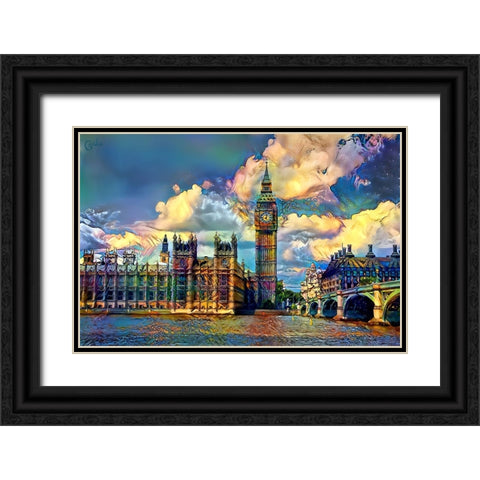 London England Big Ben and Parliament Black Ornate Wood Framed Art Print with Double Matting by Gavidia, Pedro