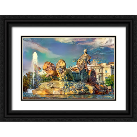 Madrid Spain Cibeles Fountain Black Ornate Wood Framed Art Print with Double Matting by Gavidia, Pedro