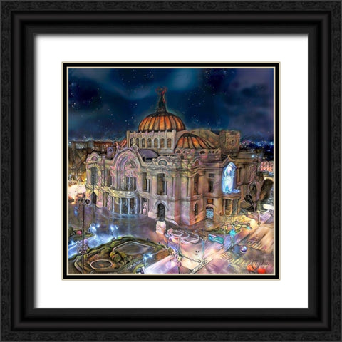 Mexico City Palace of Fine Arts at night Black Ornate Wood Framed Art Print with Double Matting by Gavidia, Pedro