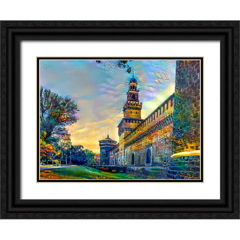 Milan Italy Castello Sforzesco Black Ornate Wood Framed Art Print with Double Matting by Gavidia, Pedro