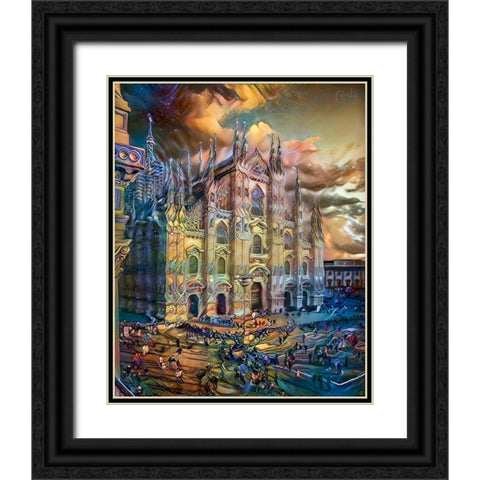 Milan Italy Domm Cathedral Black Ornate Wood Framed Art Print with Double Matting by Gavidia, Pedro