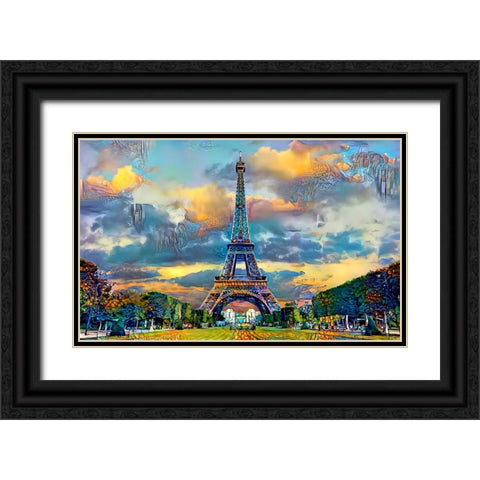 Paris France Eiffel Tower from Champ de Mars Black Ornate Wood Framed Art Print with Double Matting by Gavidia, Pedro