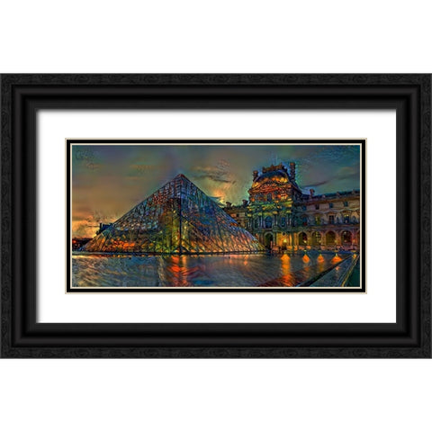 Paris France Louvre Museum at dusk Black Ornate Wood Framed Art Print with Double Matting by Gavidia, Pedro