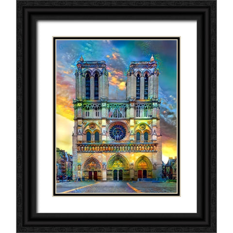 Paris France Notre Dame Cathedral Black Ornate Wood Framed Art Print with Double Matting by Gavidia, Pedro