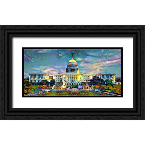Washington United States Capitol Black Ornate Wood Framed Art Print with Double Matting by Gavidia, Pedro