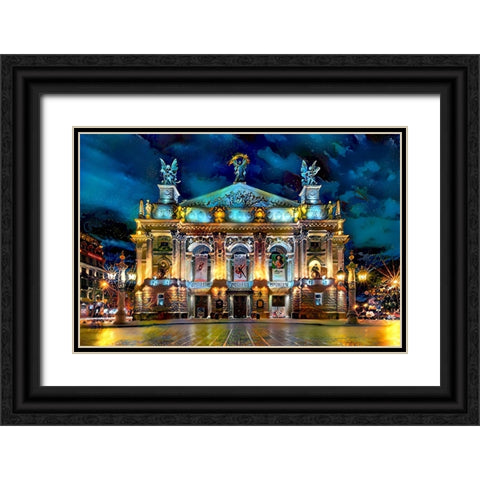 Leopolis Ukraine Opera Black Ornate Wood Framed Art Print with Double Matting by Gavidia, Pedro