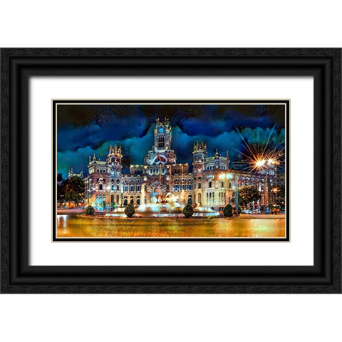 Madrid Spain Cibeles Palace Black Ornate Wood Framed Art Print with Double Matting by Gavidia, Pedro