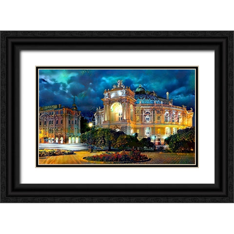Odessa Ukraine Opera and Ballet Theater Night Black Ornate Wood Framed Art Print with Double Matting by Gavidia, Pedro