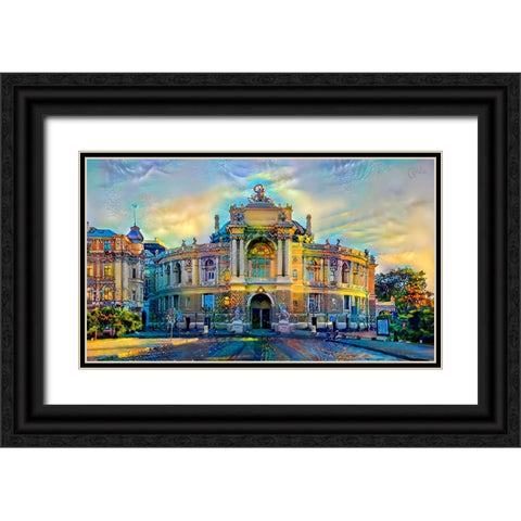 Odessa Ukraine Opera and Ballet Theater Black Ornate Wood Framed Art Print with Double Matting by Gavidia, Pedro