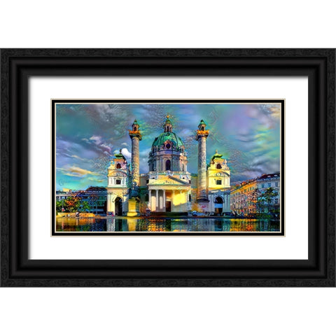 Vienna Austria Karlskirche Black Ornate Wood Framed Art Print with Double Matting by Gavidia, Pedro