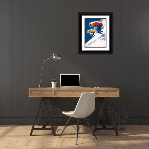 Jantzen by Binder Man and Women, Ski 1947 Black Ornate Wood Framed Art Print with Double Matting by Print Collection