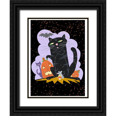 October Cat Black Ornate Wood Framed Art Print with Double Matting by Randy Noble Fine Art