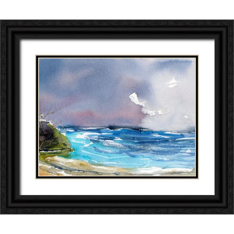 Wave Beach Black Ornate Wood Framed Art Print with Double Matting by Randy Noble Fine Art