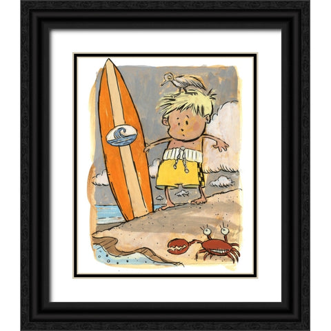 First Surf Black Ornate Wood Framed Art Print with Double Matting by Randy Noble Fine Art