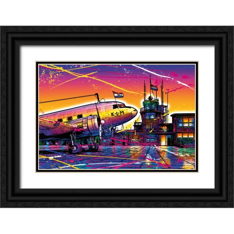 C005 Colorful Cityview Of Airport Schiphol Black Ornate Wood Framed Art Print with Double Matting by Heere, Ray