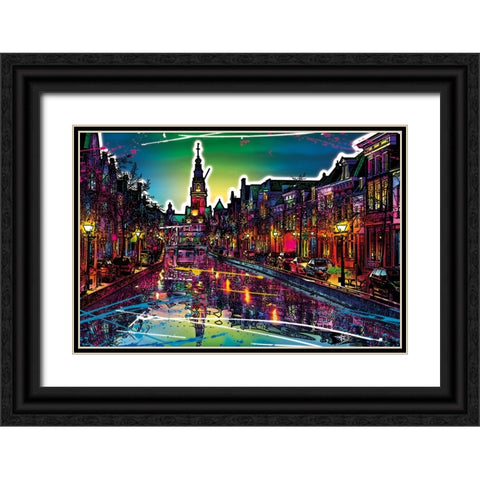 C006 Colorful Cityview Of Dutch City Of Alkmaar Black Ornate Wood Framed Art Print with Double Matting by Heere, Ray