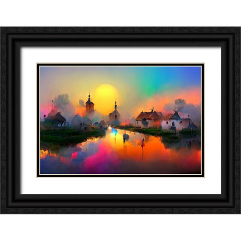 D001 Medieval Landscapes Black Ornate Wood Framed Art Print with Double Matting by Heere, Ray