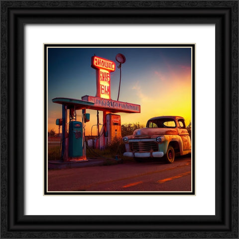F001 Route 66 Black Ornate Wood Framed Art Print with Double Matting by Heere, Ray