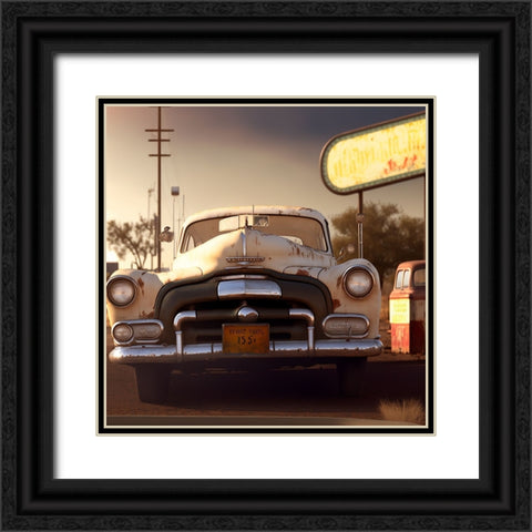 F004 Route 66 Black Ornate Wood Framed Art Print with Double Matting by Heere, Ray