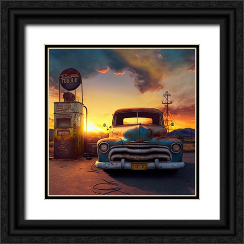 F008 Route 66 Black Ornate Wood Framed Art Print with Double Matting by Heere, Ray
