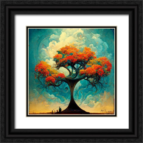 A017 Tree Of Life Black Ornate Wood Framed Art Print with Double Matting by Heere, Ray