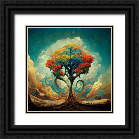 A030 Tree Of Life Black Ornate Wood Framed Art Print with Double Matting by Heere, Ray