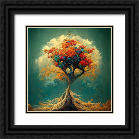 A035 Tree Of Life Black Ornate Wood Framed Art Print with Double Matting by Heere, Ray