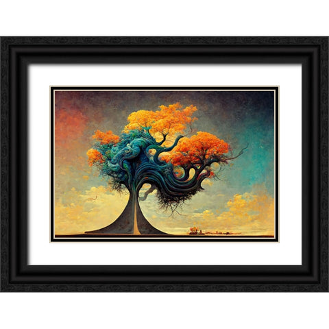 A044 Tree Of Life Black Ornate Wood Framed Art Print with Double Matting by Heere, Ray