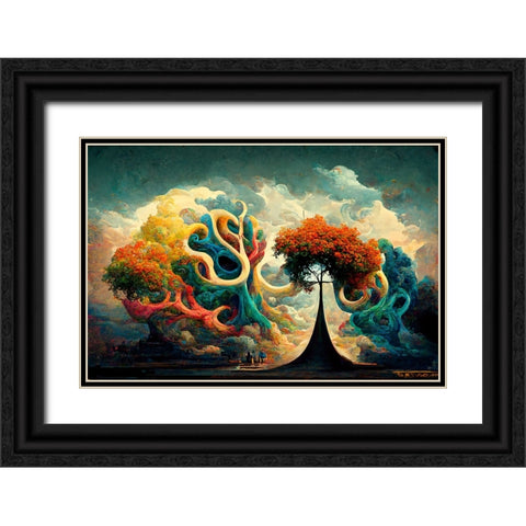 A056 Tree Of Life Black Ornate Wood Framed Art Print with Double Matting by Heere, Ray