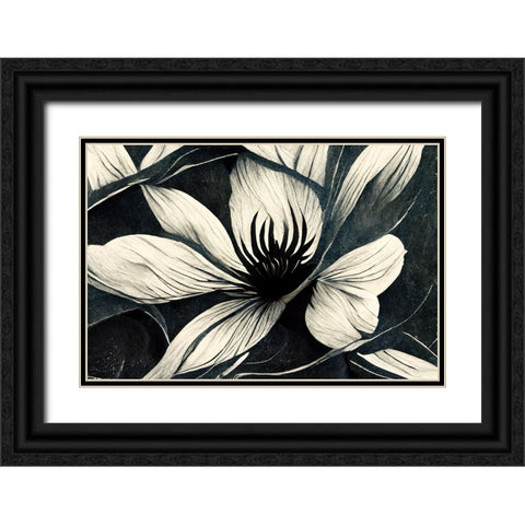 B038 Flowers Black White Black Ornate Wood Framed Art Print with Double Matting by Heere, Ray