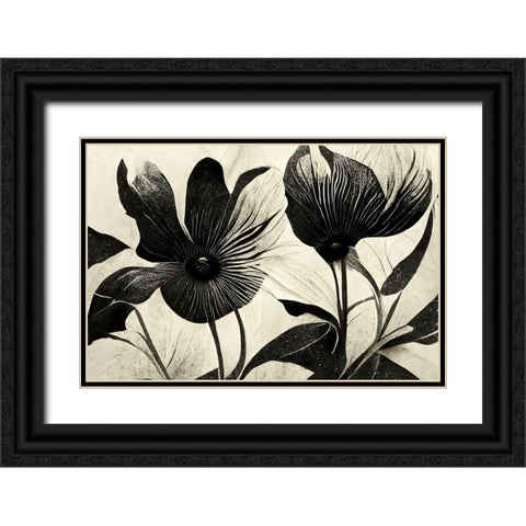 B046 Flowers Black White Black Ornate Wood Framed Art Print with Double Matting by Heere, Ray