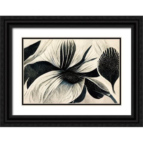 B055 Flowers Black White Black Ornate Wood Framed Art Print with Double Matting by Heere, Ray