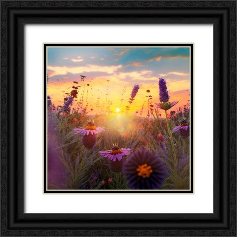 H006 Flowering Fields Black Ornate Wood Framed Art Print with Double Matting by Heere, Ray