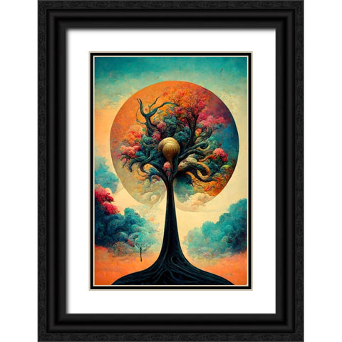 A075 Tree Of Life Black Ornate Wood Framed Art Print with Double Matting by Heere, Ray